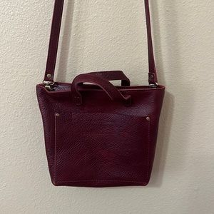 Portland Leather mini zipper crossbody tote and extender Sangria